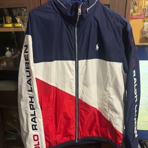 Polo by Ralph Lauren Navy White Red Colorblock Windbreaker Jacket